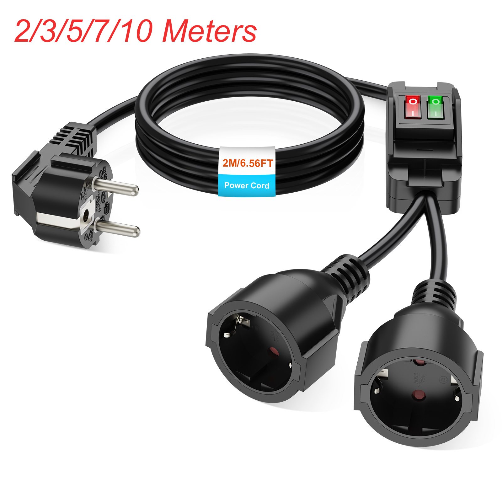 Outdoor Power Extension Cord - EU Plug Extension Cord with ON/OFF