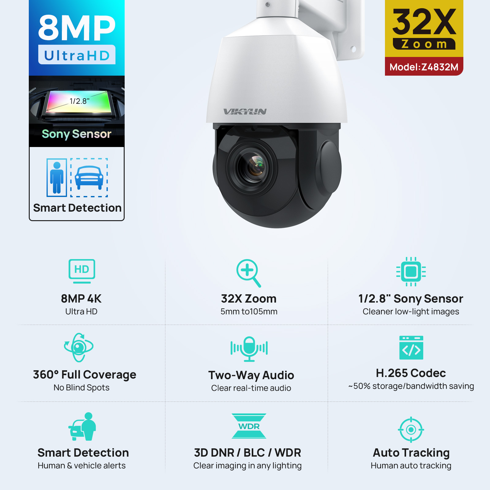 Vikylin 4K 8MP PTZ 32X Zoom 10 - Outdoor Power G Motion 评论和价格