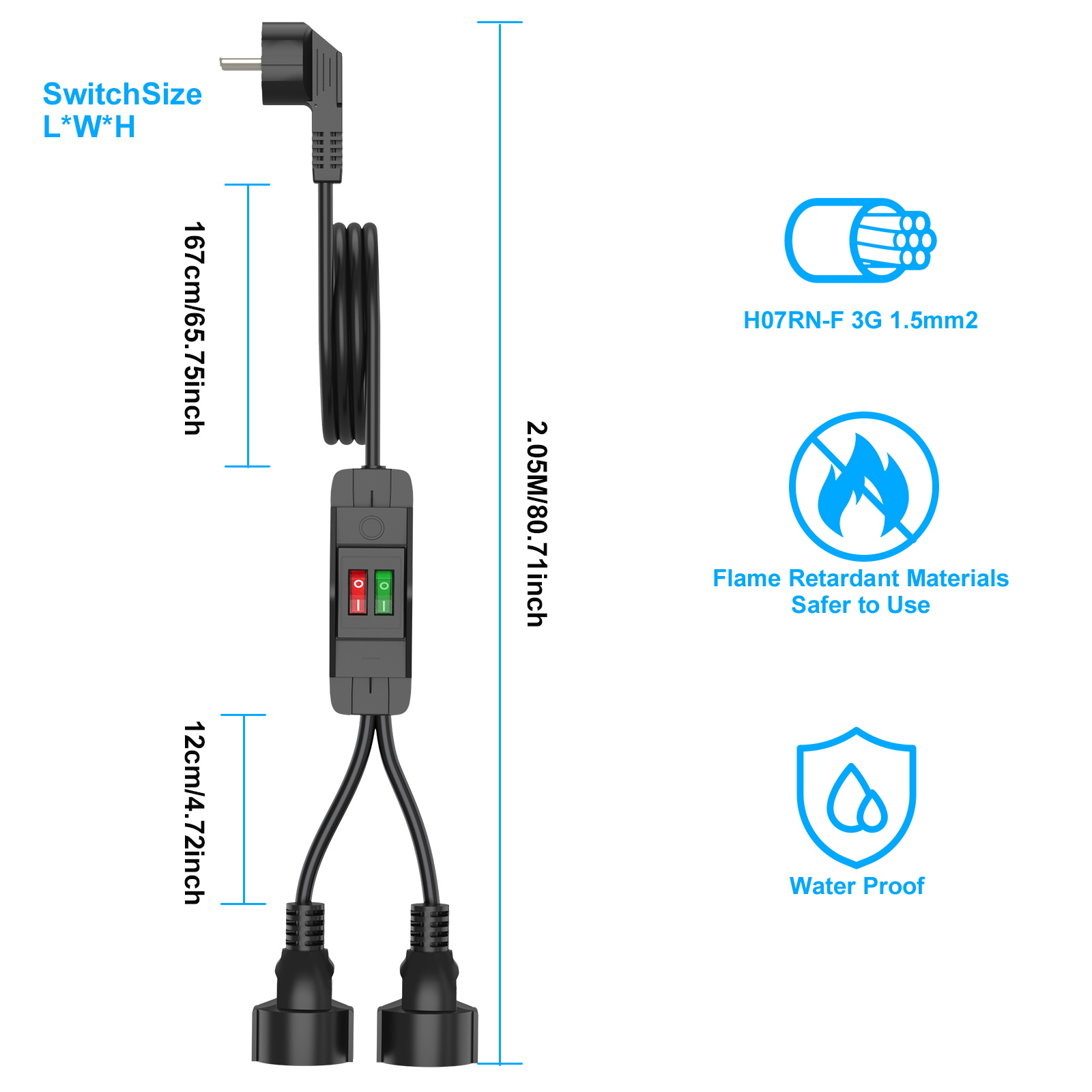 EU Plug 40cm/2m Extension Cord - Outdoor Power Extension Cord 评论和价格