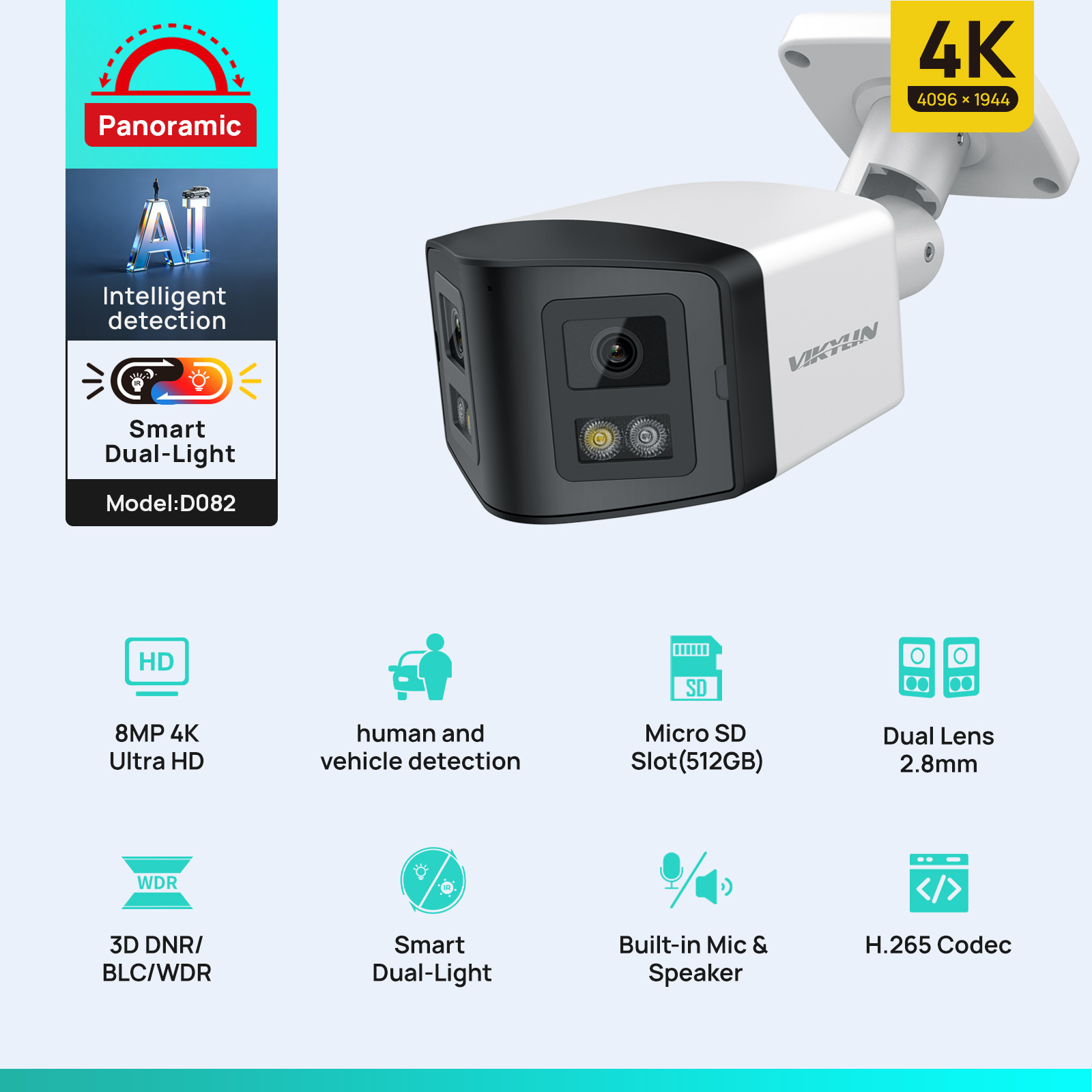 VIKYLIN 170° Panoramic 4K Secu - Outdoor Power G Motion 评论和价格