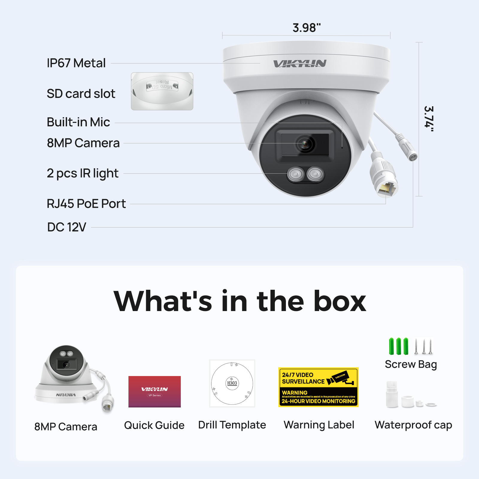 VIKYLIN 8MP HD IP Security Cam - Outdoor Power G Motion 评论和价格